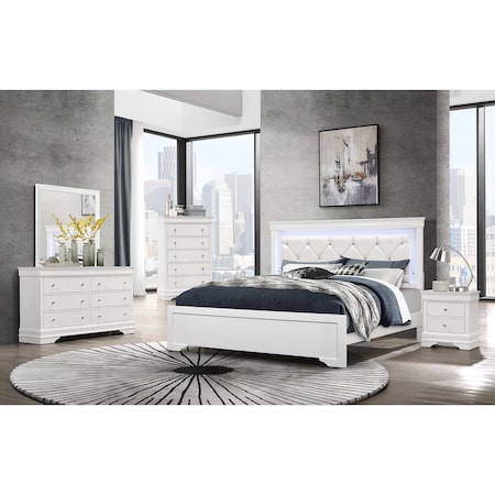 Global Furniture Usa Traditional Glam Croc Pompei Metallic White Queen Bed With Led 3038